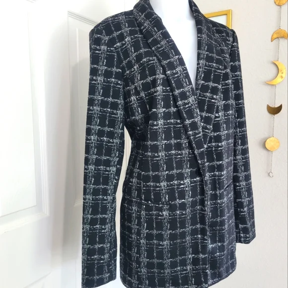APT. 9 Ponte Stretch Knit Jacket Shine Plaid L NWT Black & Silver - Picture 1 of 16